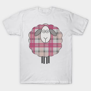 Scottish Pink, White and Grey Tartan Patterned Sheep T-Shirt